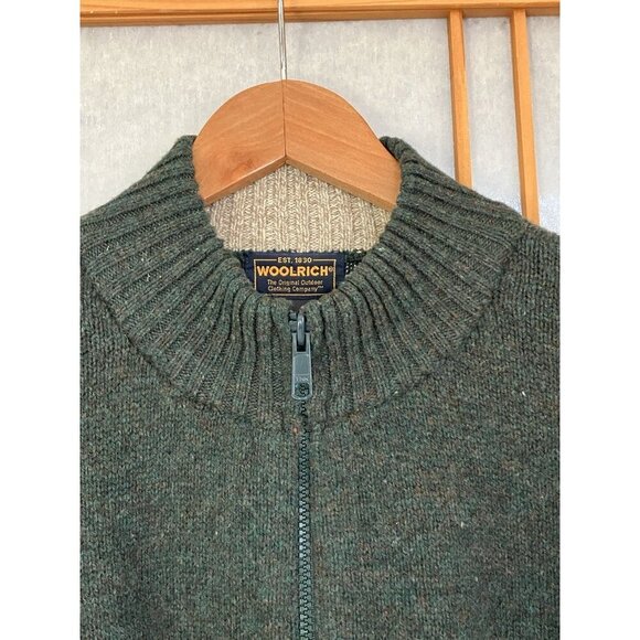Men’s Woolrich Wool Blend Cardigan Zip Sweater, Size L Loden Green, Gray Stripe - Picture 2 of 10